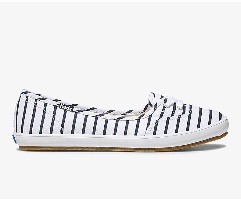 Keds Womens White Navy Slip On Shoes - Keds Teacup Breton Stripe 217RADKCJ